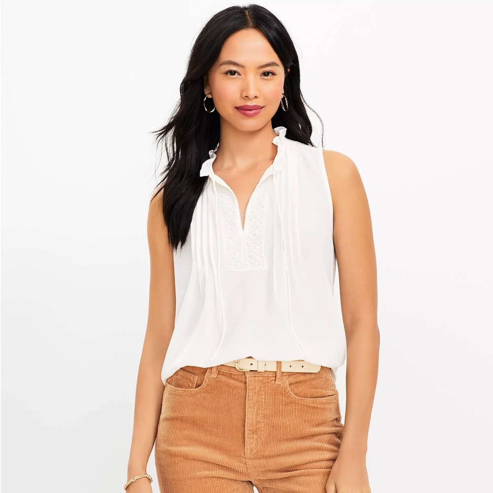 NWT Loft Lace Pintucked Sleeveless top